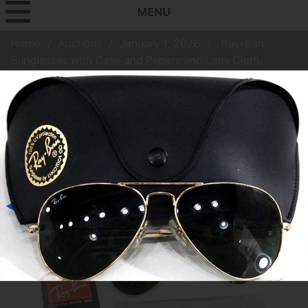 Ray-Ban Sunglasses with Case and Papers and Lens Cloth.